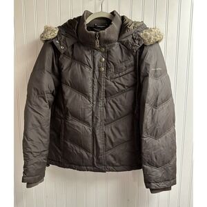 DKNY Active Women Down Feather Removable Faux Fur Hooded Puffer Jacket M/P